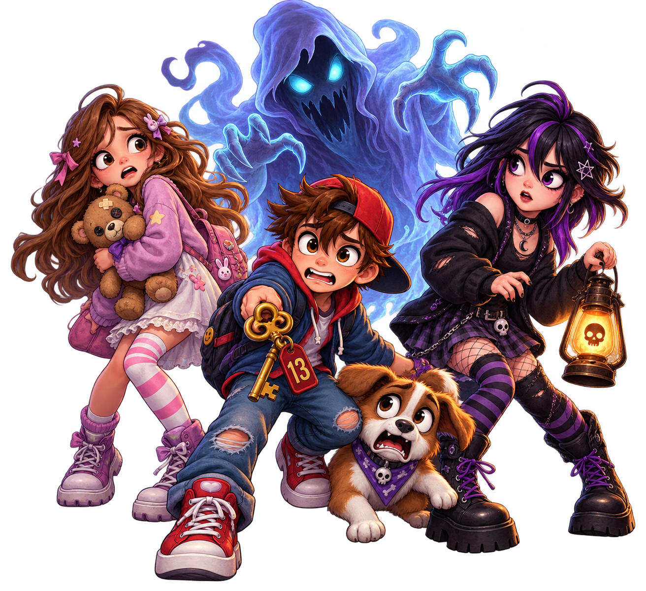 Young ghost hunters entering Apartment 13
